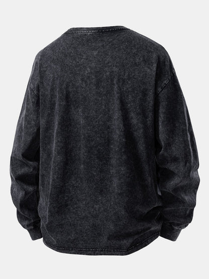 Casual Long Sleeve Washed Distressed Tee