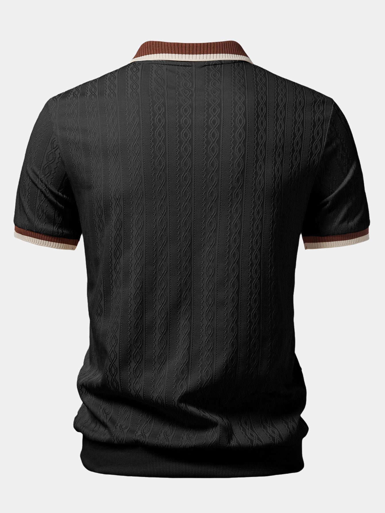 Textured Knit Polo with Contrast Trim & Slim Fit Tapered Trousers