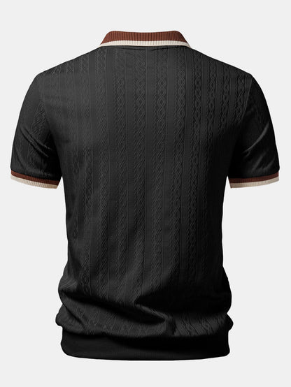 Textured Knit Polo with Contrast Trim & Slim Fit Tapered Trousers