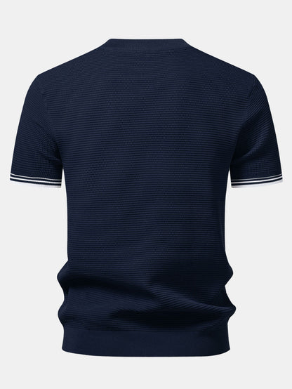 Ribbed Knit T-Shirt with Contrast Stripe Trim
