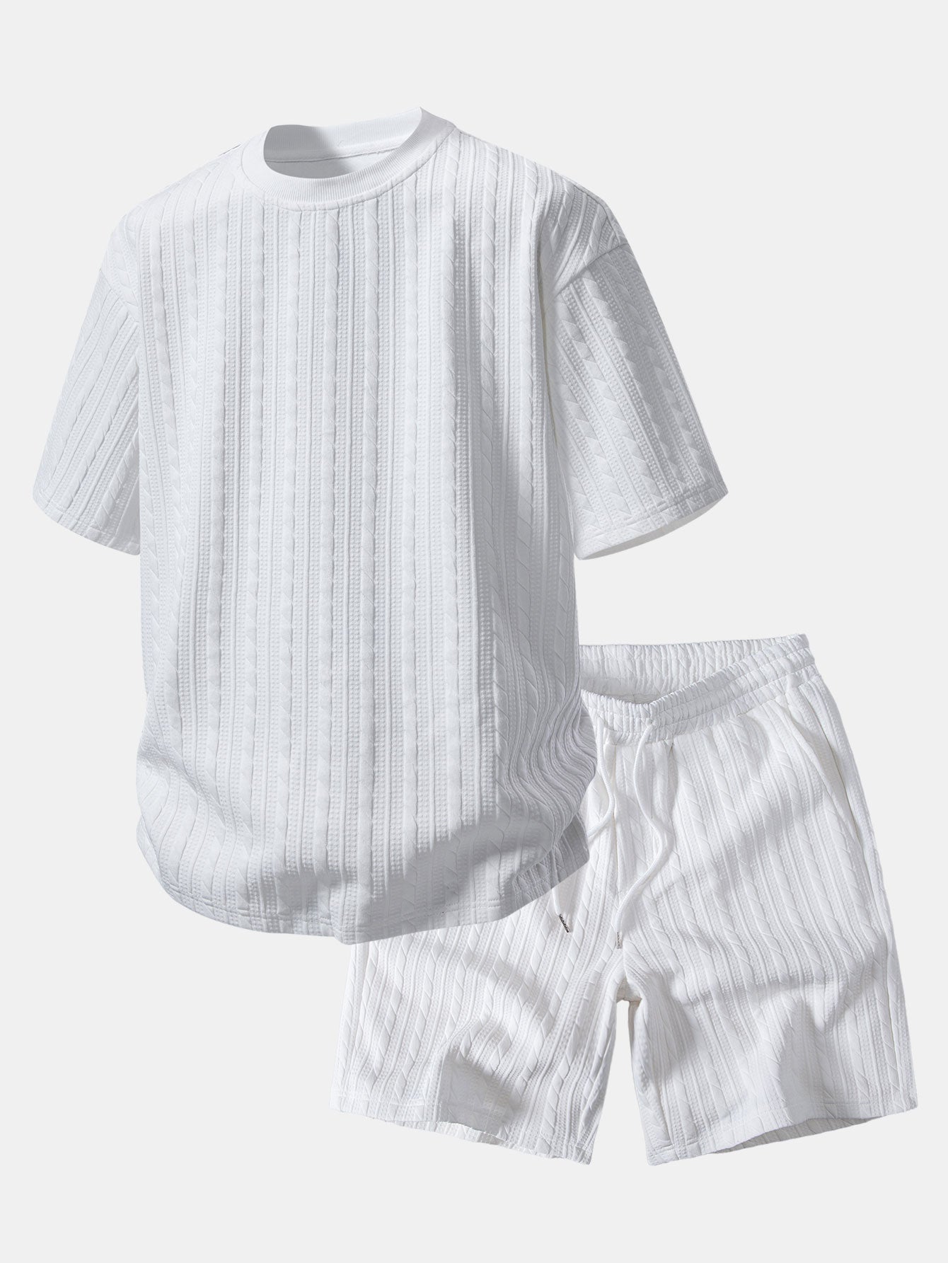 Comfortable Twisted Jacquard T-Shirt and Drawstring Shorts Set