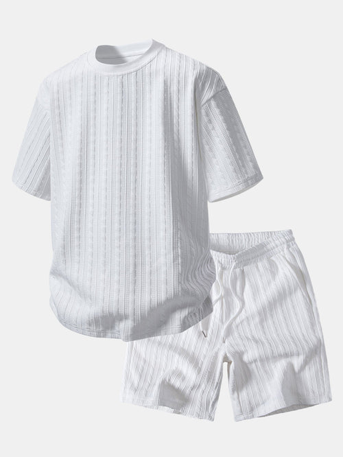 Comfortable Twisted Jacquard T-Shirt and Drawstring Shorts Set