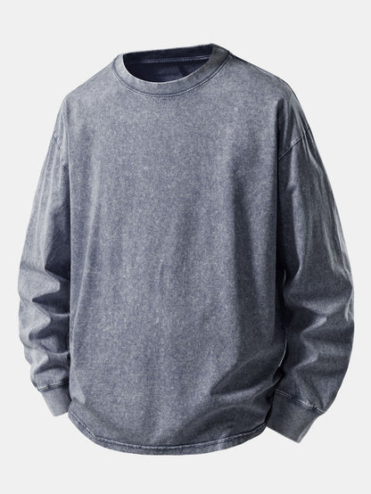 Casual Long Sleeve Washed Distressed Tee