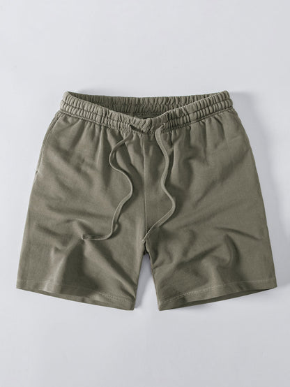 Relaxed Fit Heavyweight Washed Drop Shoulder Tee & Distressed Drawstring Shorts