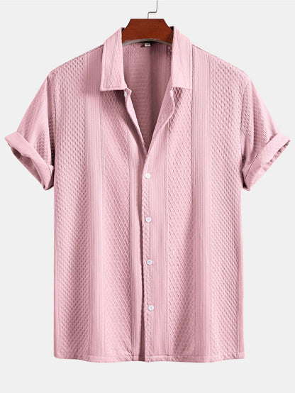 Geometric Patterned Jacquard Button-Up Shirt