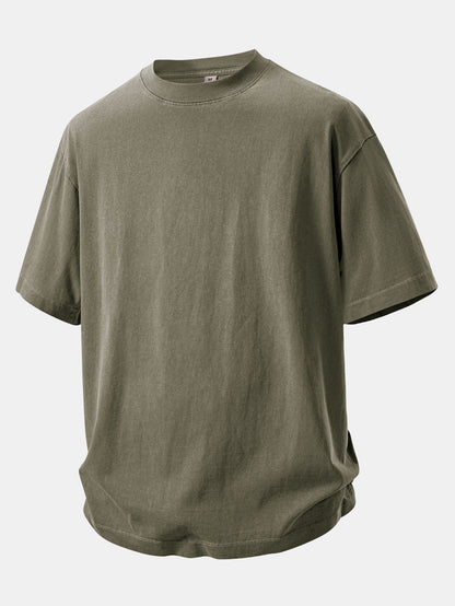 Relaxed Fit Heavyweight Washed Drop Shoulder Tee & Distressed Drawstring Shorts