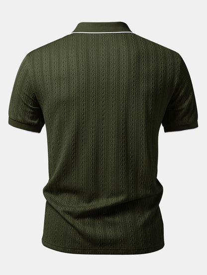 Geometric Jacquard Polo with Johnny Collar & Slim Fit Tapered Pants