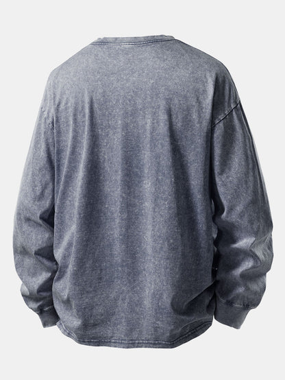 Casual Long Sleeve Washed Distressed Tee