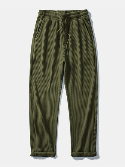 Two-Piece Contrast Waffle Set: T-Shirt with Pocket & Drawstring Knitted Pants