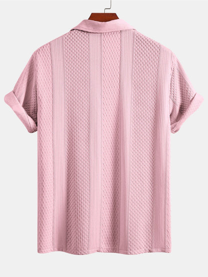 Geometric Patterned Jacquard Button-Up Shirt