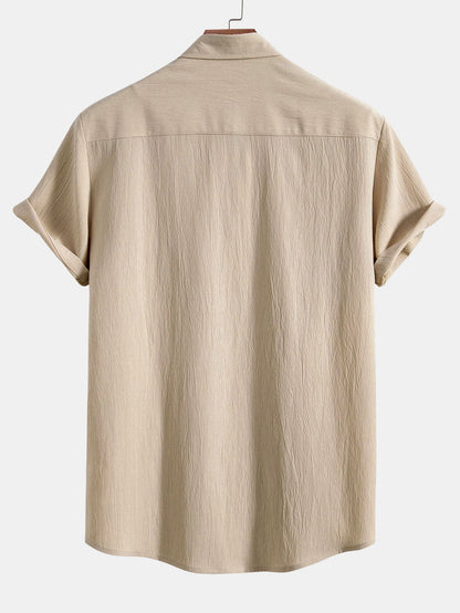 Textured Crinkle Button-Up Shirt with Straight-Leg Trousers