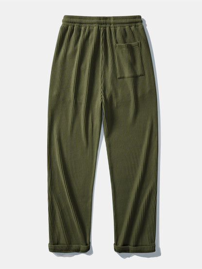 Two-Piece Contrast Waffle Set: T-Shirt with Pocket & Drawstring Knitted Pants