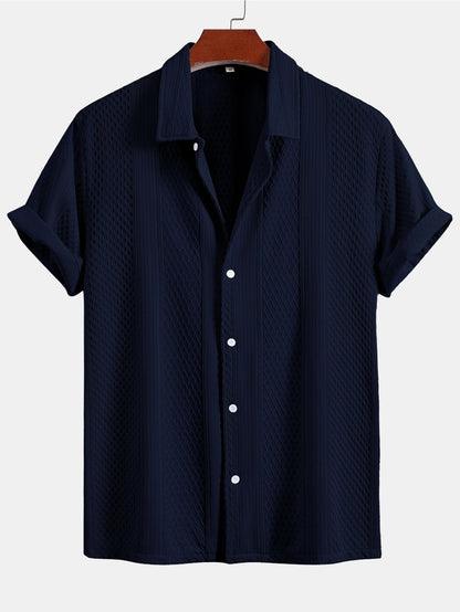 Geometric Patterned Jacquard Button-Up Shirt
