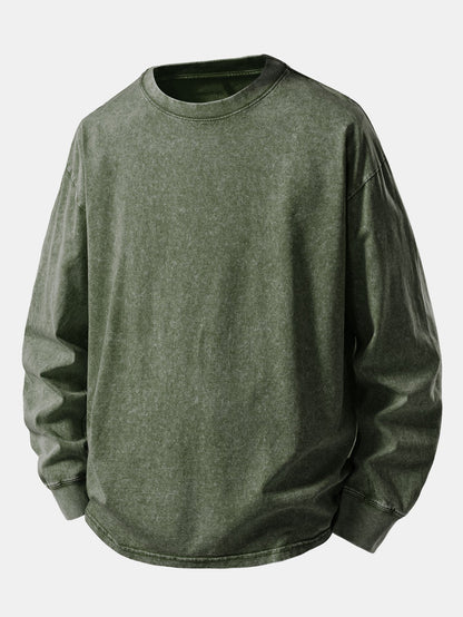 Casual Long Sleeve Washed Distressed Tee