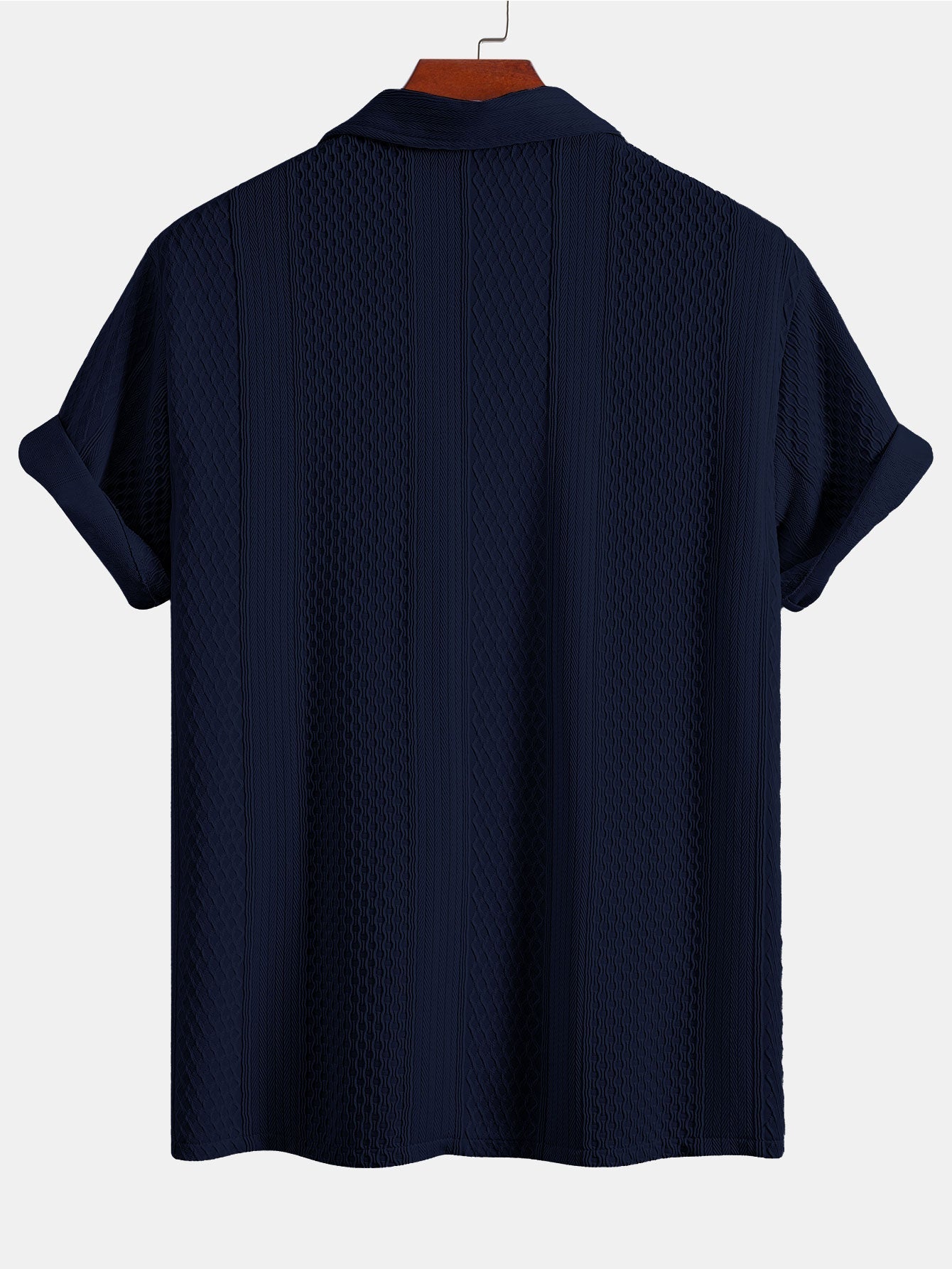 Geometric Jacquard Button-Up Shirt with Crinkle Textured Straight-Leg Pants