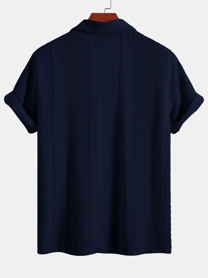 Geometric Patterned Jacquard Button-Up Shirt