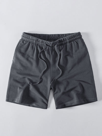 Relaxed Fit Heavyweight Washed Drop Shoulder Tee & Distressed Drawstring Shorts