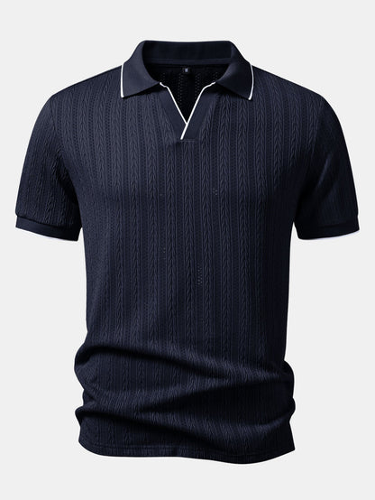 Geometric Jacquard Polo with Johnny Collar & Slim Fit Tapered Pants