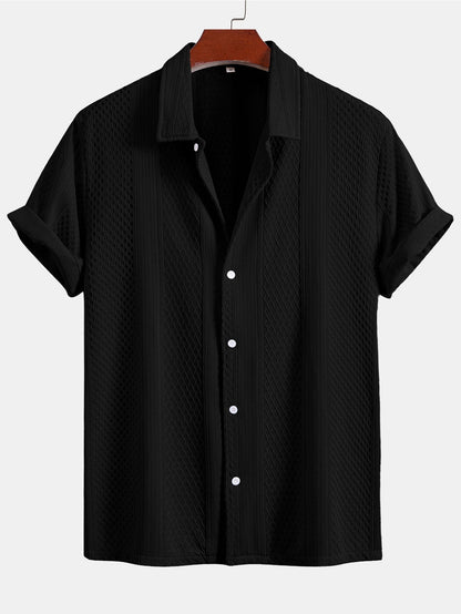 Geometric Patterned Jacquard Button-Up Shirt