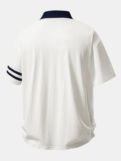 Relaxed Fit Polo Shirt with Contrast Collar & 7" Cotton Drawstring Shorts