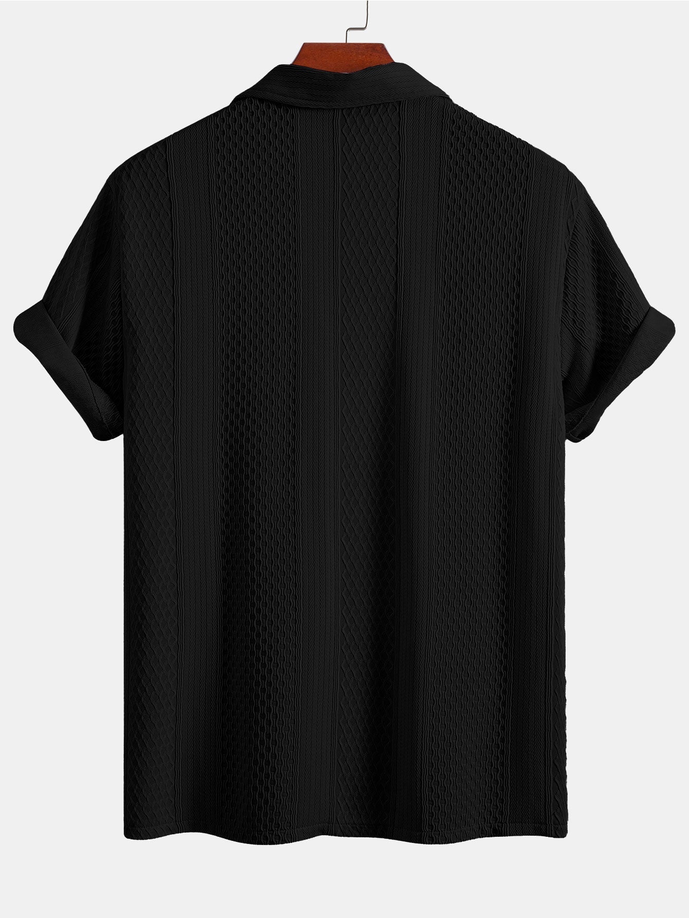 Geometric Jacquard Button-Up Shirt with Crinkle Textured Straight-Leg Pants