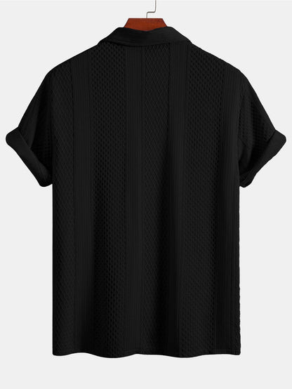 Geometric Patterned Jacquard Button-Up Shirt