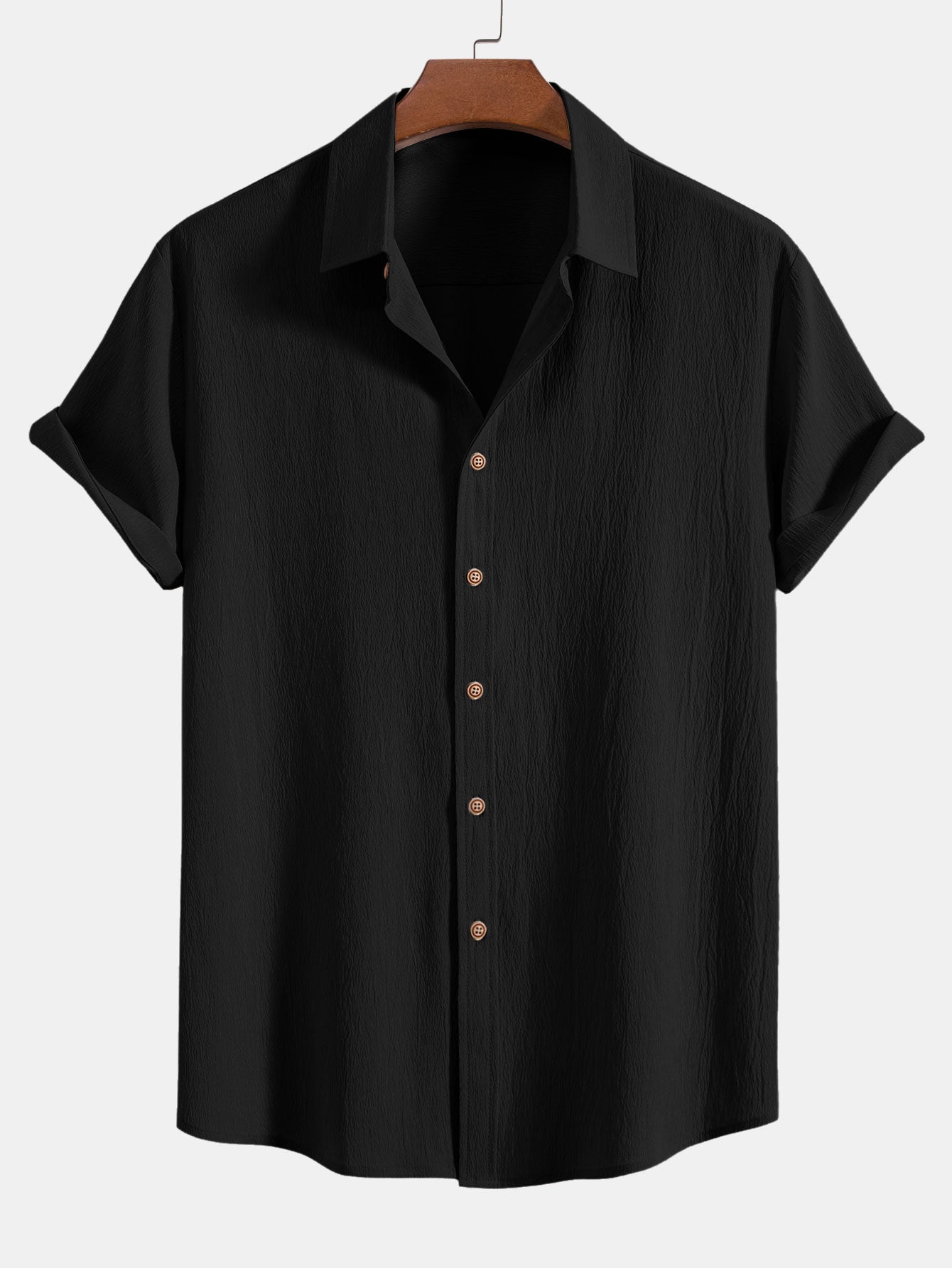 Textured Crinkle Button-Up Shirt with Straight-Leg Trousers