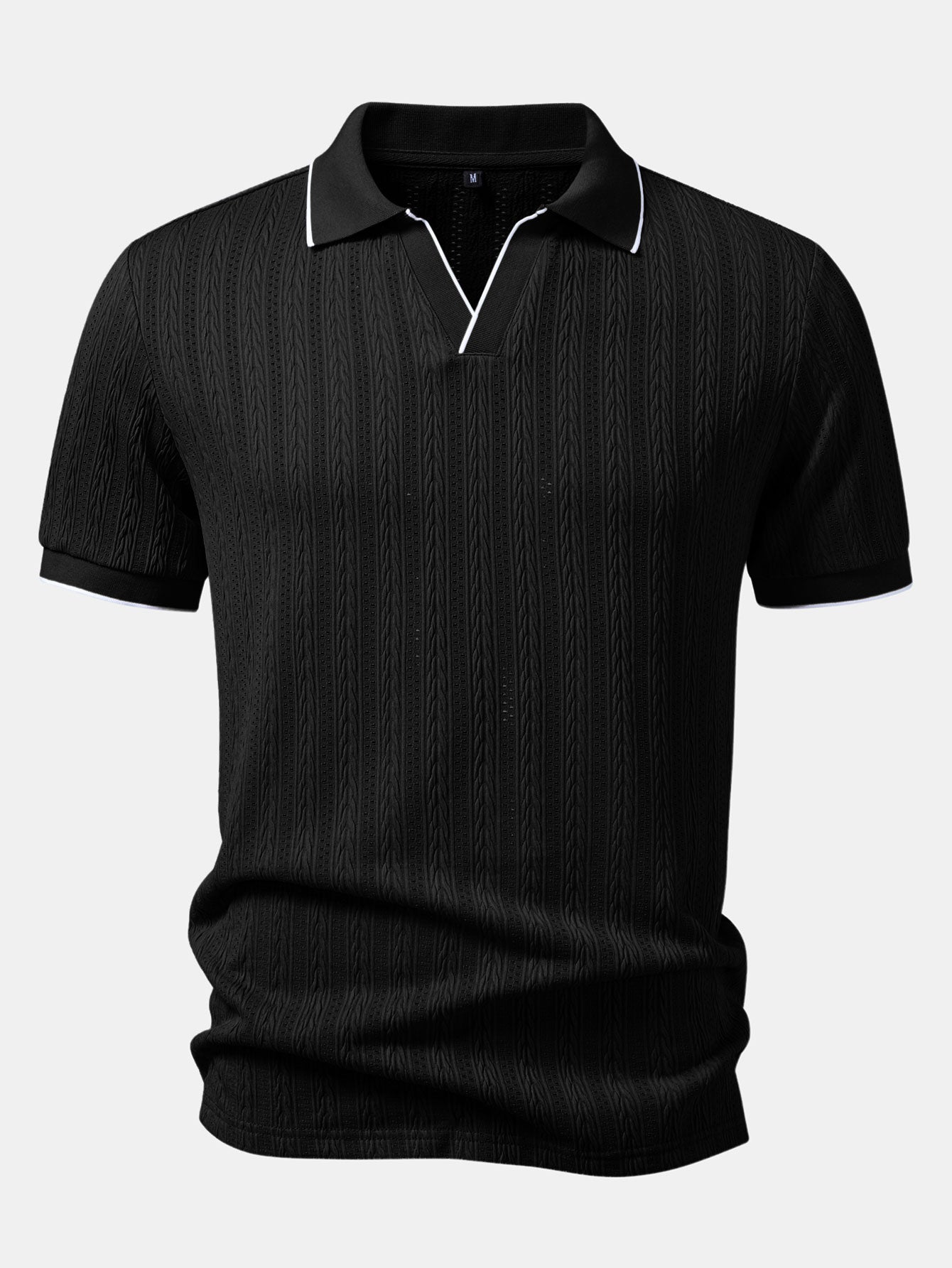 Geometric Jacquard Polo with Johnny Collar & Slim Fit Tapered Pants