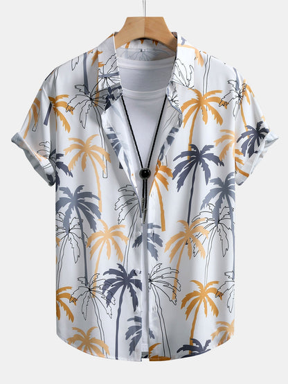 Tropical Palm Print Button-Up Shirt