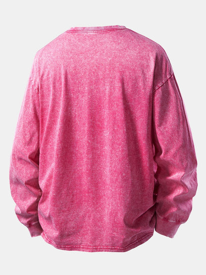 Casual Long Sleeve Washed Distressed Tee