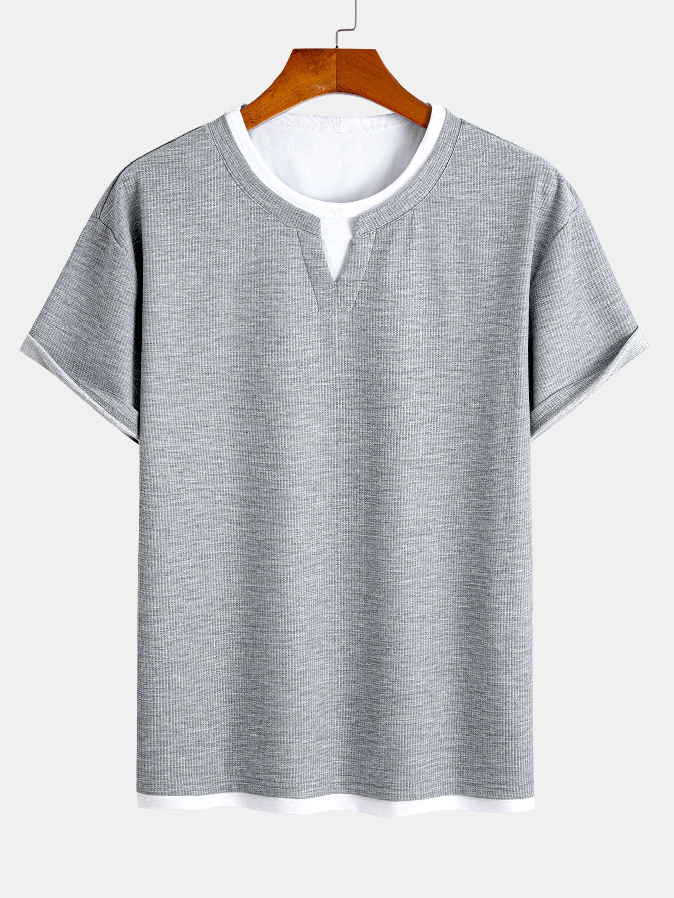Comfortable 2-in-1 Waffle T-Shirt with Notched Collar