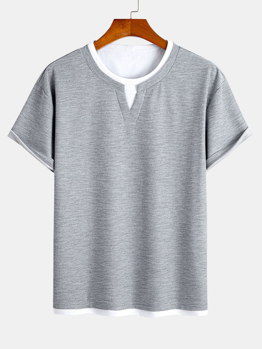 Comfortable 2-in-1 Waffle T-Shirt with Notched Collar