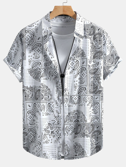 Paisley Print Button-Up Shirt with Matching Swim Shorts