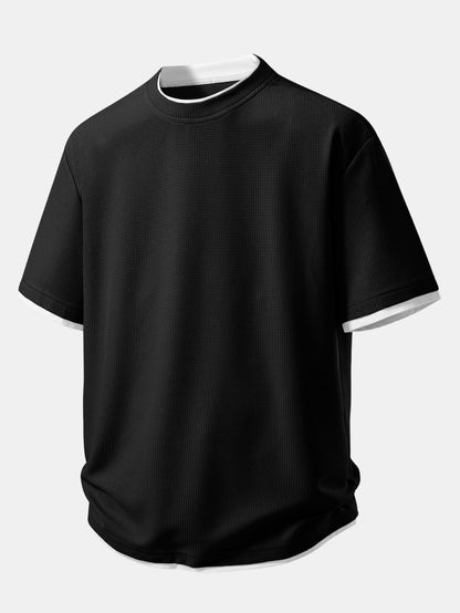 Comfortable 2-in-1 Waffle Knit Crew Neck T-Shirt