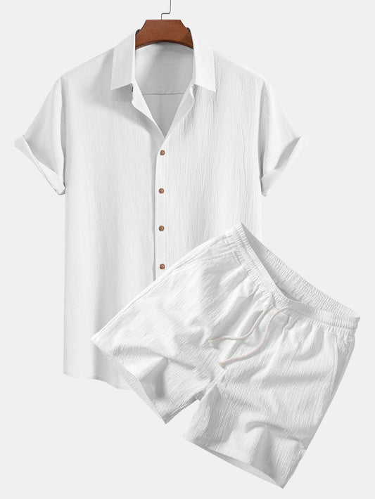 Crinkled Texture Shirt & 5" Drawstring Shorts with Crinkle Texture