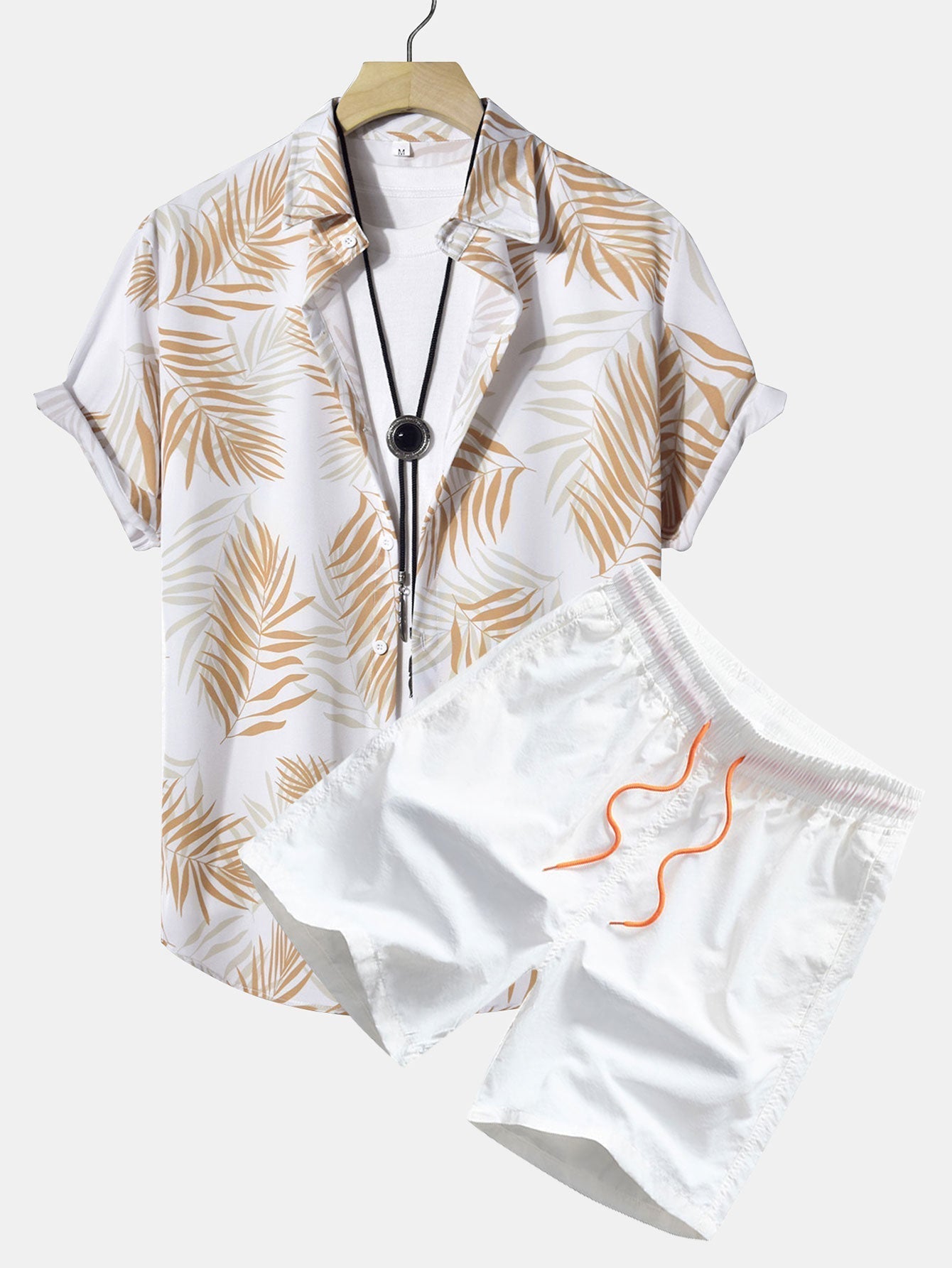 Leaf Pattern Button-Up Shirt and Swim Shorts Set
