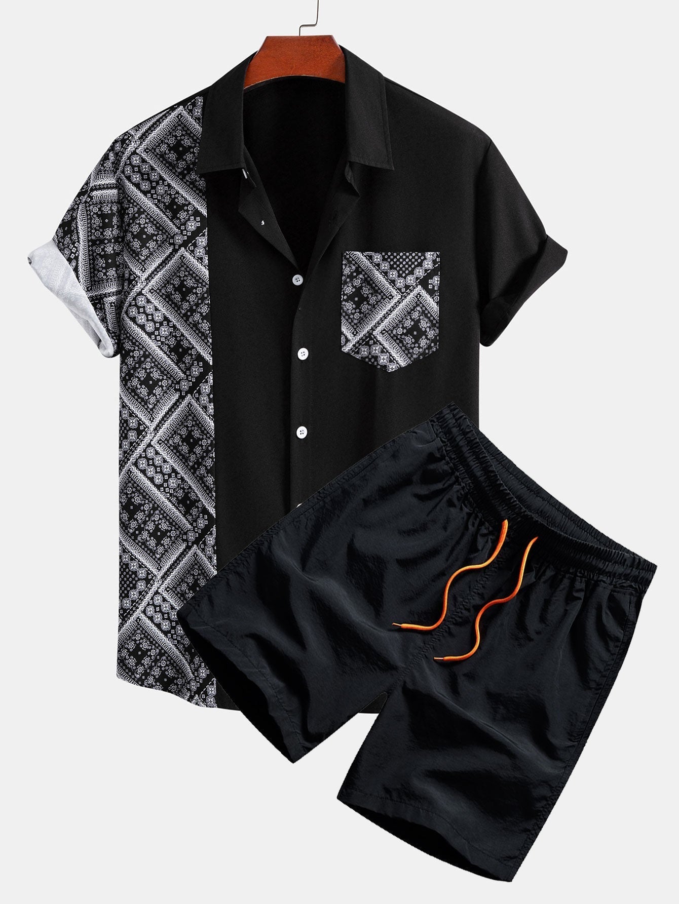 Paisley Patchwork Button-Up Shirt with Matching Swim Shorts
