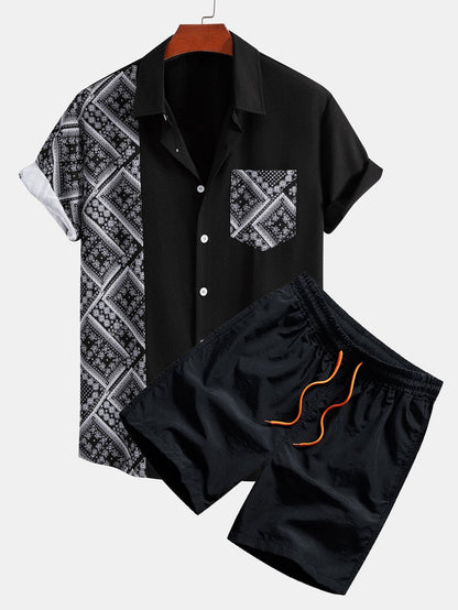 Paisley Patchwork Button-Up Shirt with Matching Swim Shorts