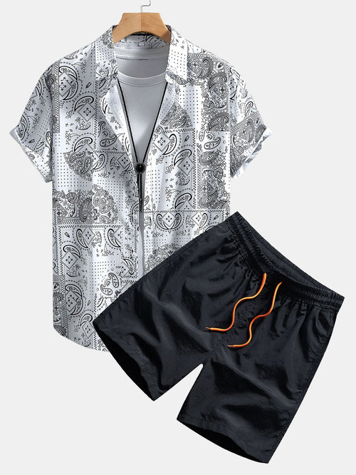 Paisley Print Button-Up Shirt with Matching Swim Shorts