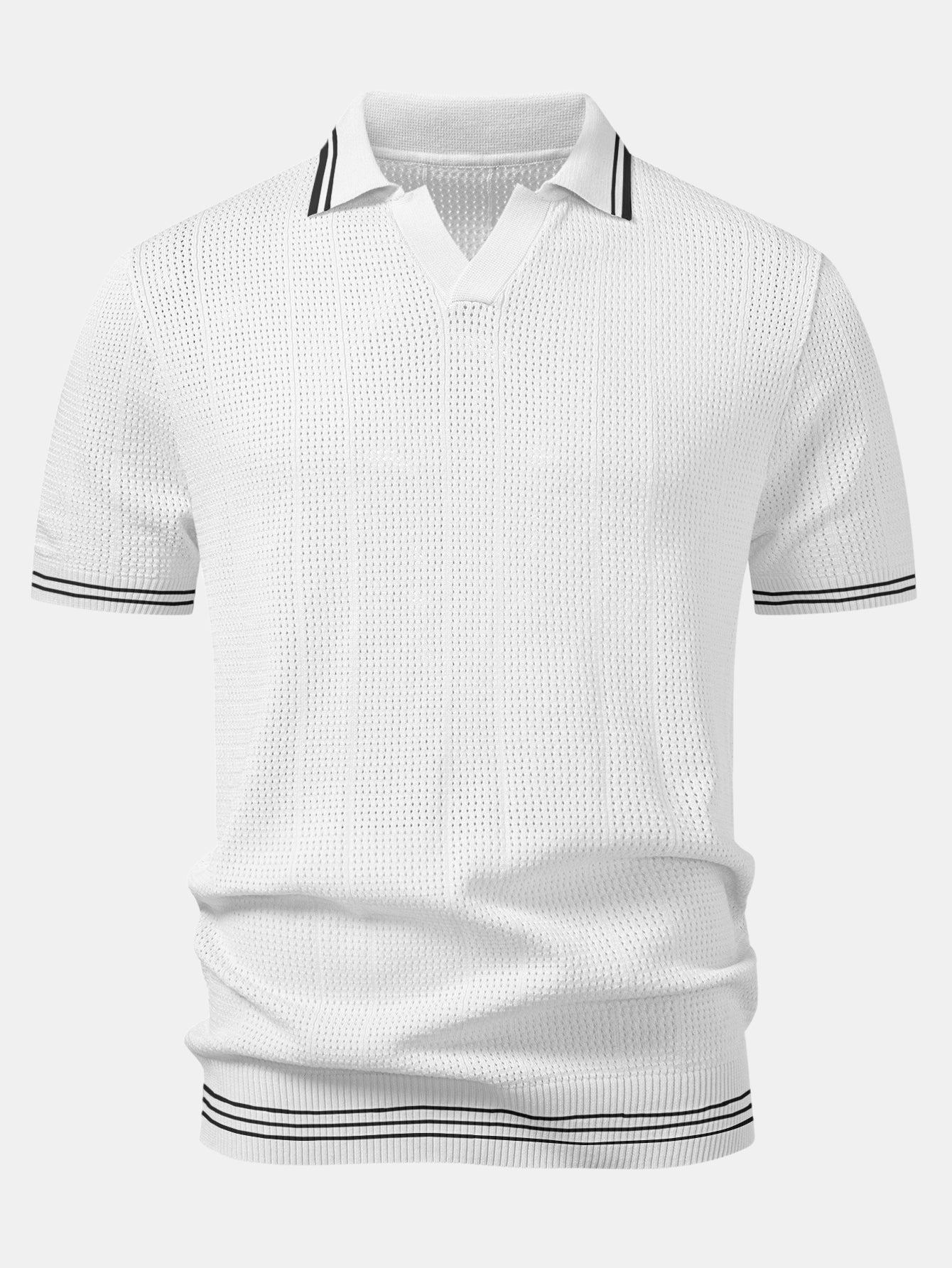 Open Knit Polo with Contrast Johnny Collar