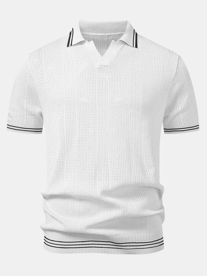 Open Knit Polo with Contrast Johnny Collar