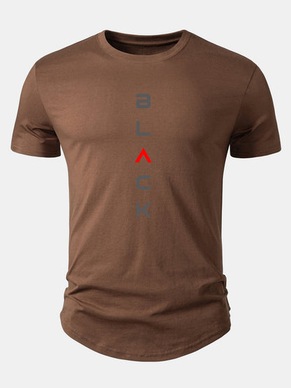 Black Graphic Cotton T-Shirt with Arc Hem