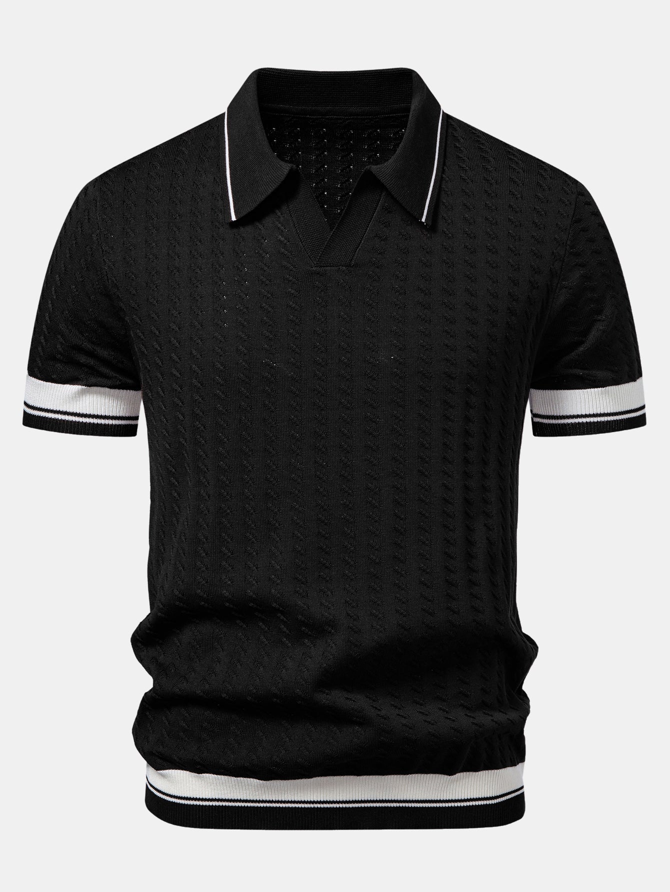 Textured Knit Polo with Contrast Trim and Johnny Collar