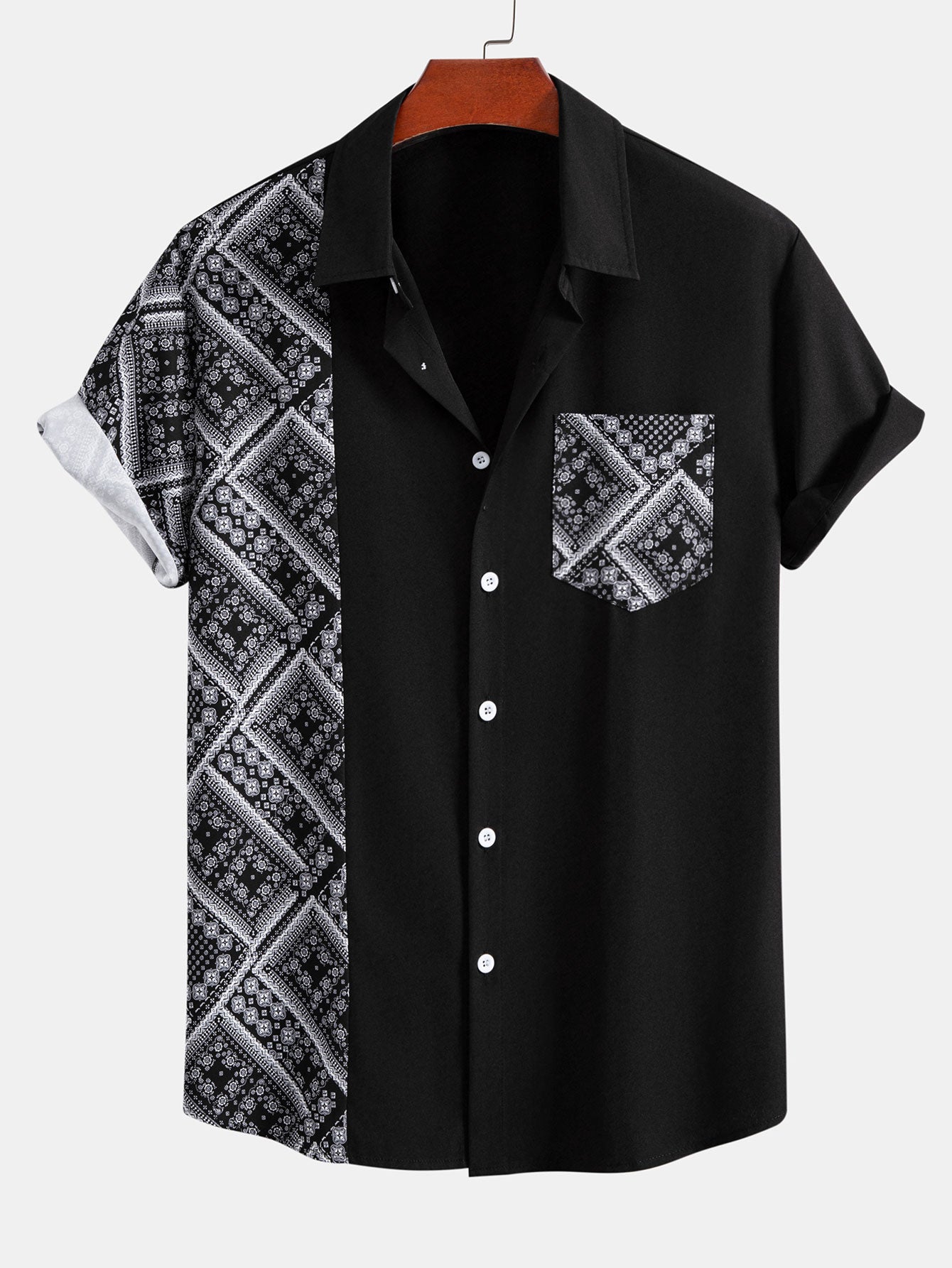 Paisley Patchwork Button-Up Shirt with Matching Swim Shorts