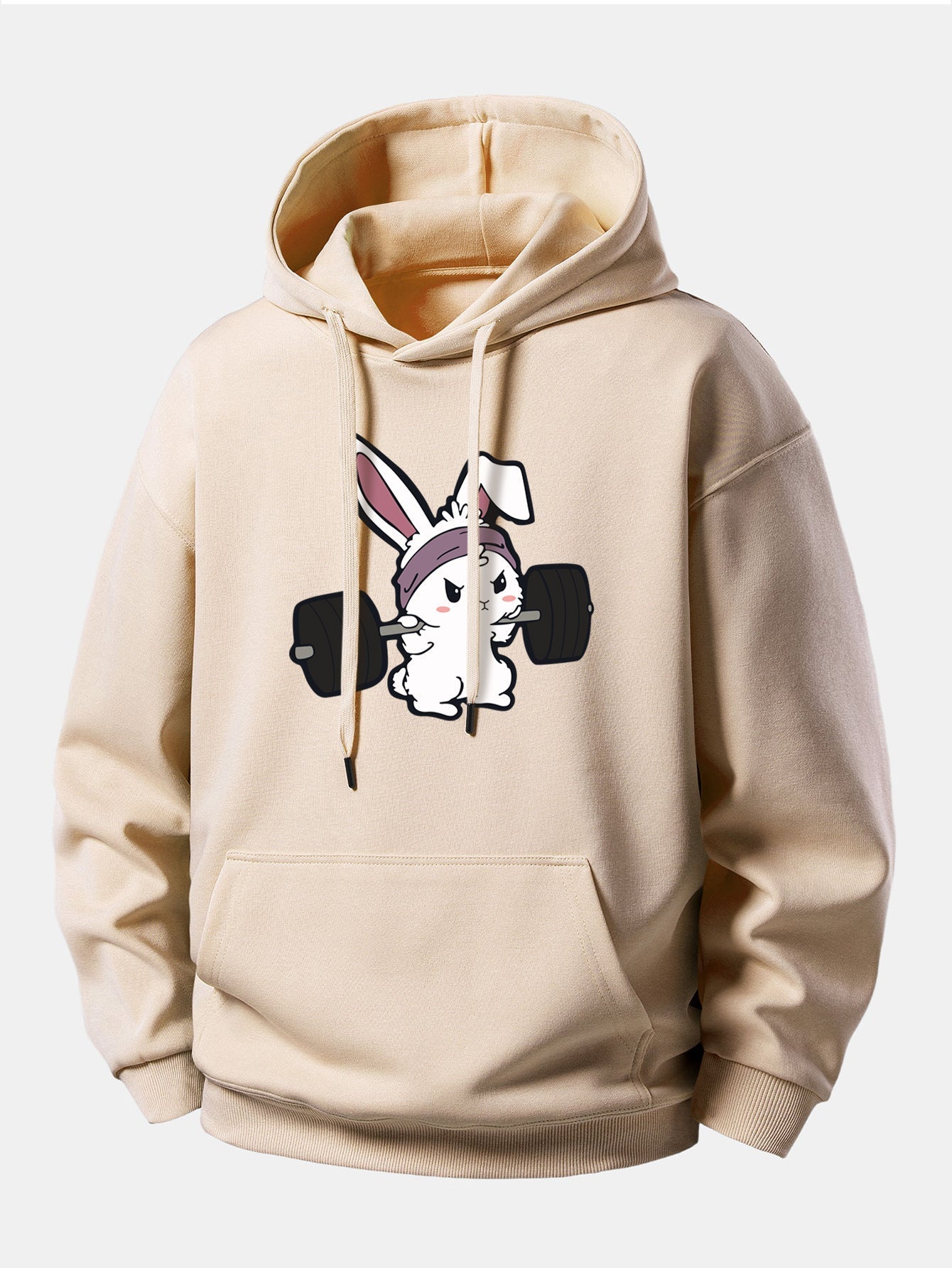 Relaxed Fit Hoodie with Fitness Rabbit Print