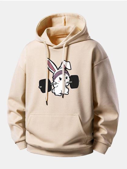 Relaxed Fit Hoodie with Fitness Rabbit Print