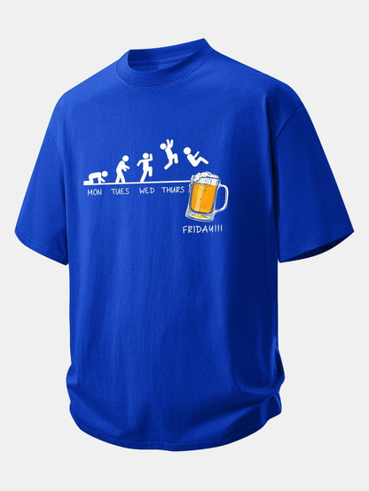 Comfort Fit Cotton T-Shirt with Beer Weekly Plan Print