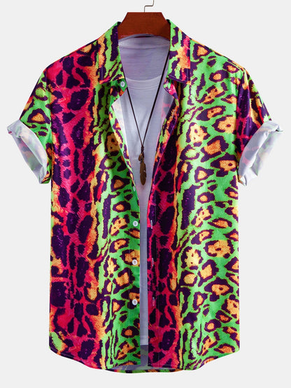 Vibrant Leopard Print Button-Up Shirt