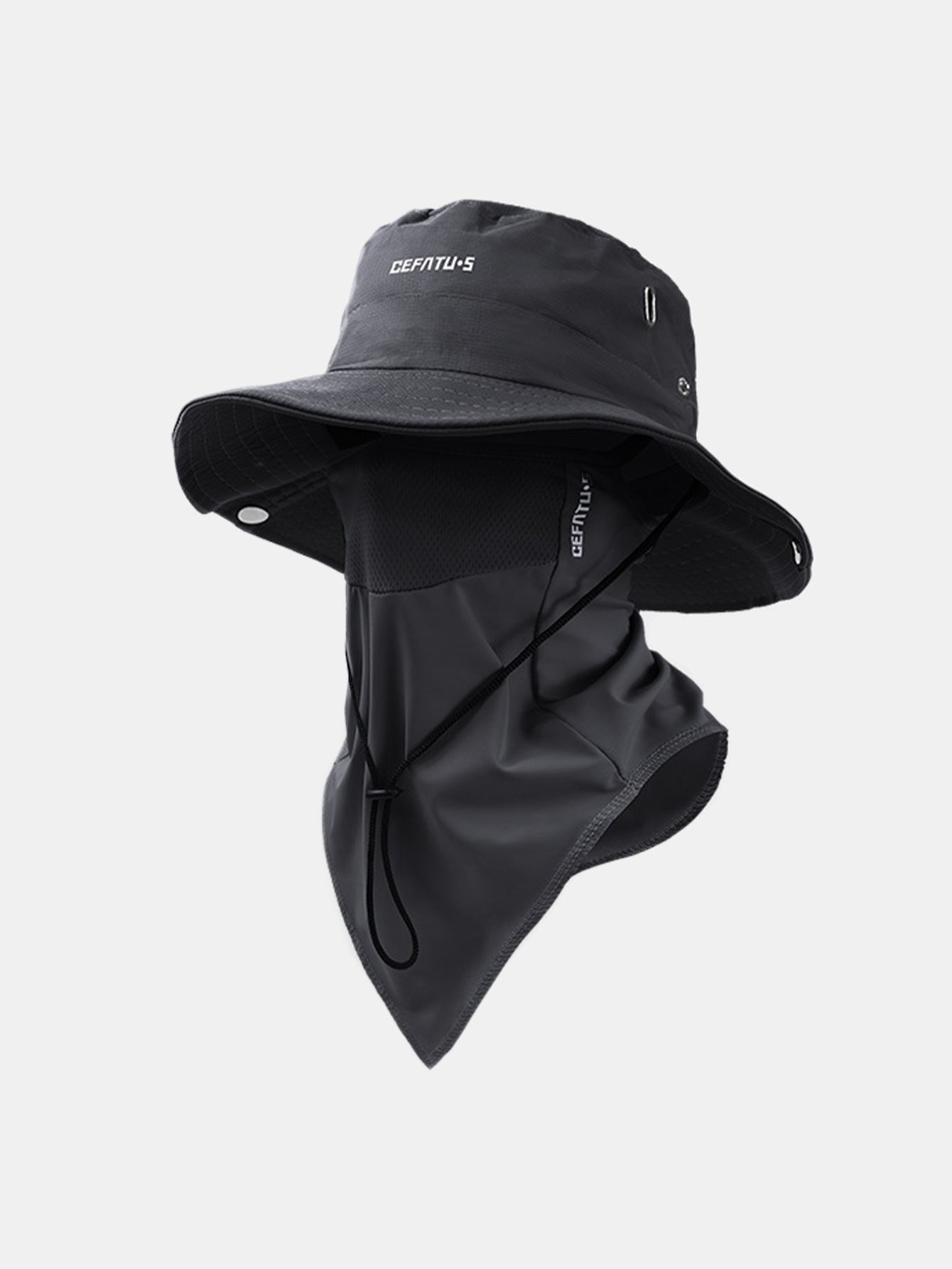Foldable Wide-Brim Sun Hat with Breathable Mesh Face Mask for Outdoor Use