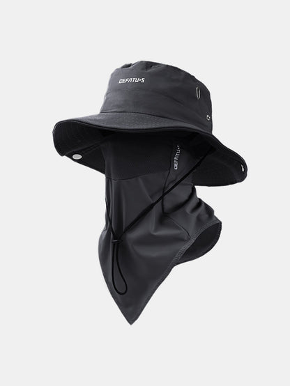 Foldable Wide-Brim Sun Hat with Breathable Mesh Face Mask for Outdoor Use